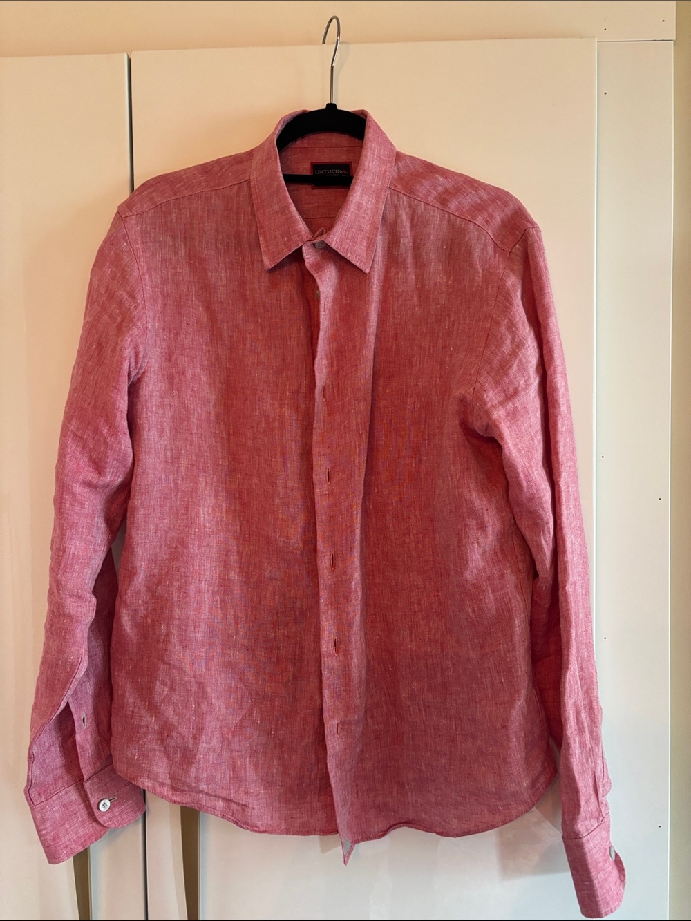 Men's Pink Linen Button-Up Shirt